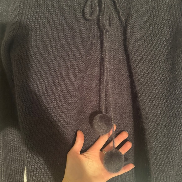 Vintage euro Charcoal Pom Pom tie knit Cardigan Sweater - fits like small - Picture 9 of 12